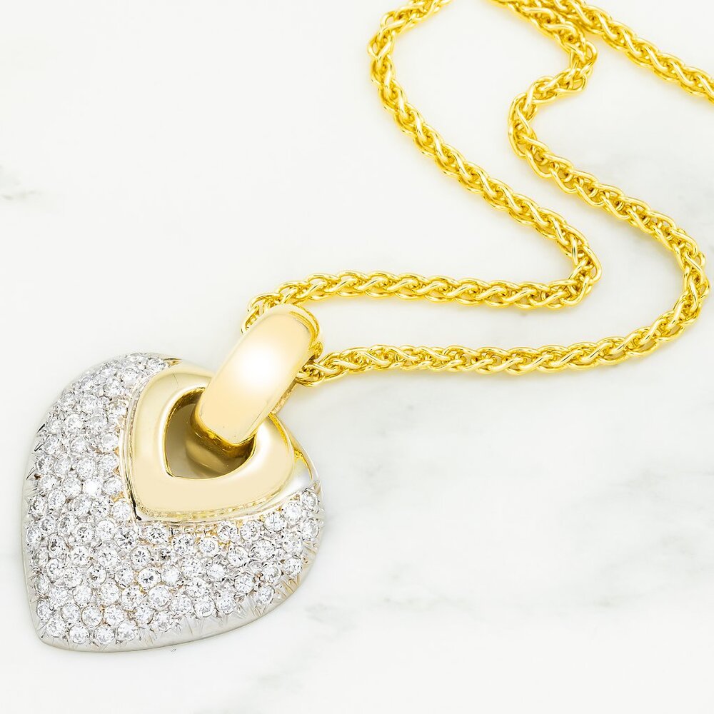 18k yellow gold heart necklace includes 88 diamonds 1.10cts